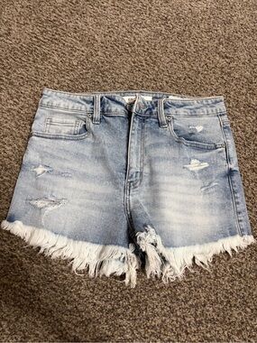 eunina Light Blue Distressed Frayed Hem Denim Shorts